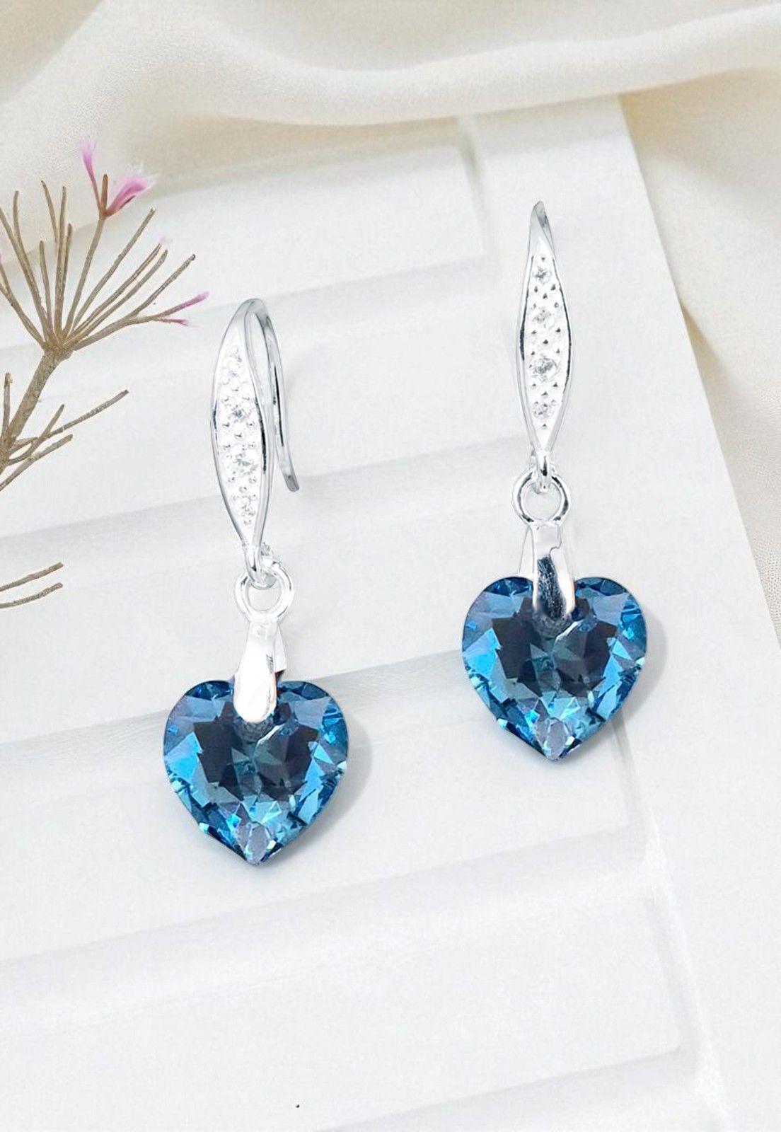 Aros Amor Plata Italiana 925 Cristal Genuino Aquamarine-1