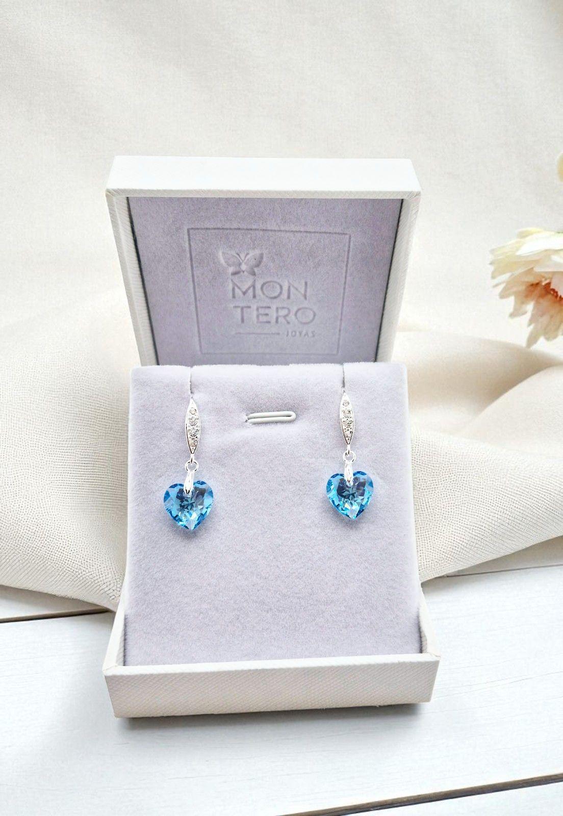 Aros Amor Plata Italiana 925 Cristal Genuino Aquamarine-3