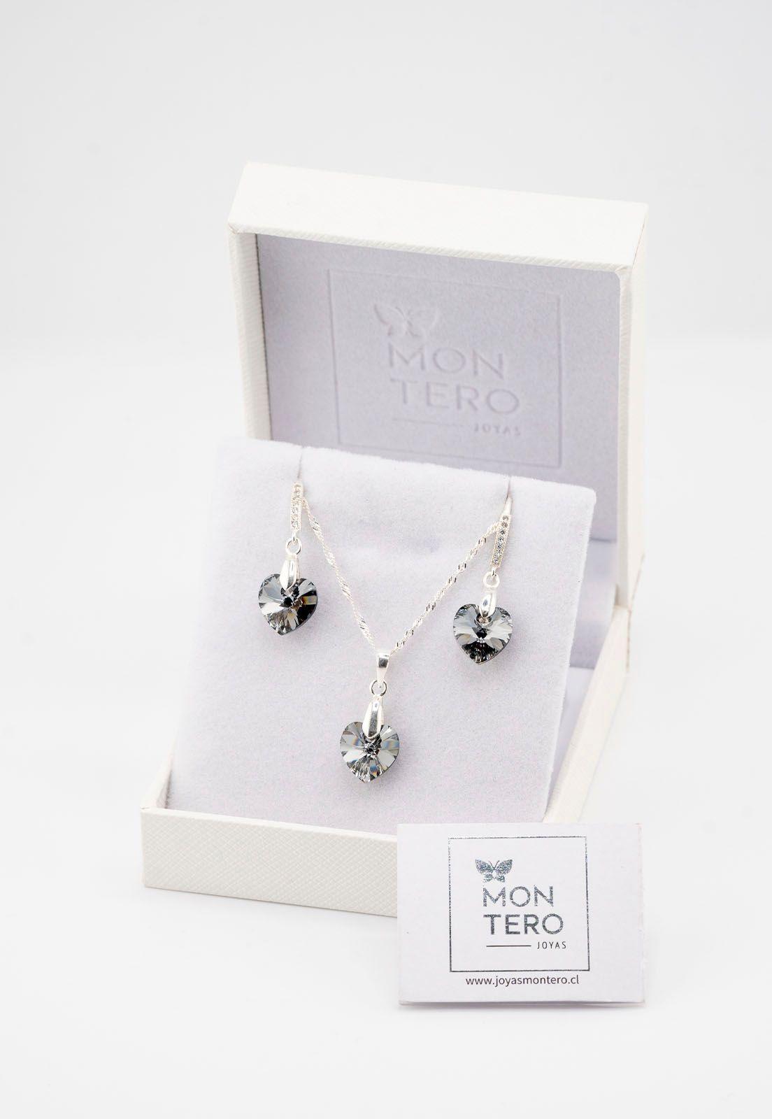 Conjunto Romance Plata Italiana 925 y Cristales Genuinos Silver Night-2