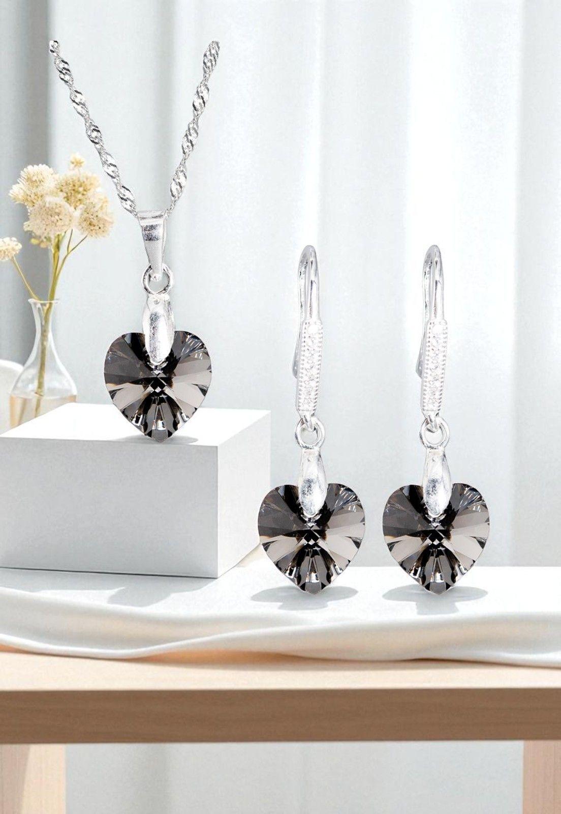 Conjunto Romance Plata Italiana 925 Cristal Genuino Silver Night-3