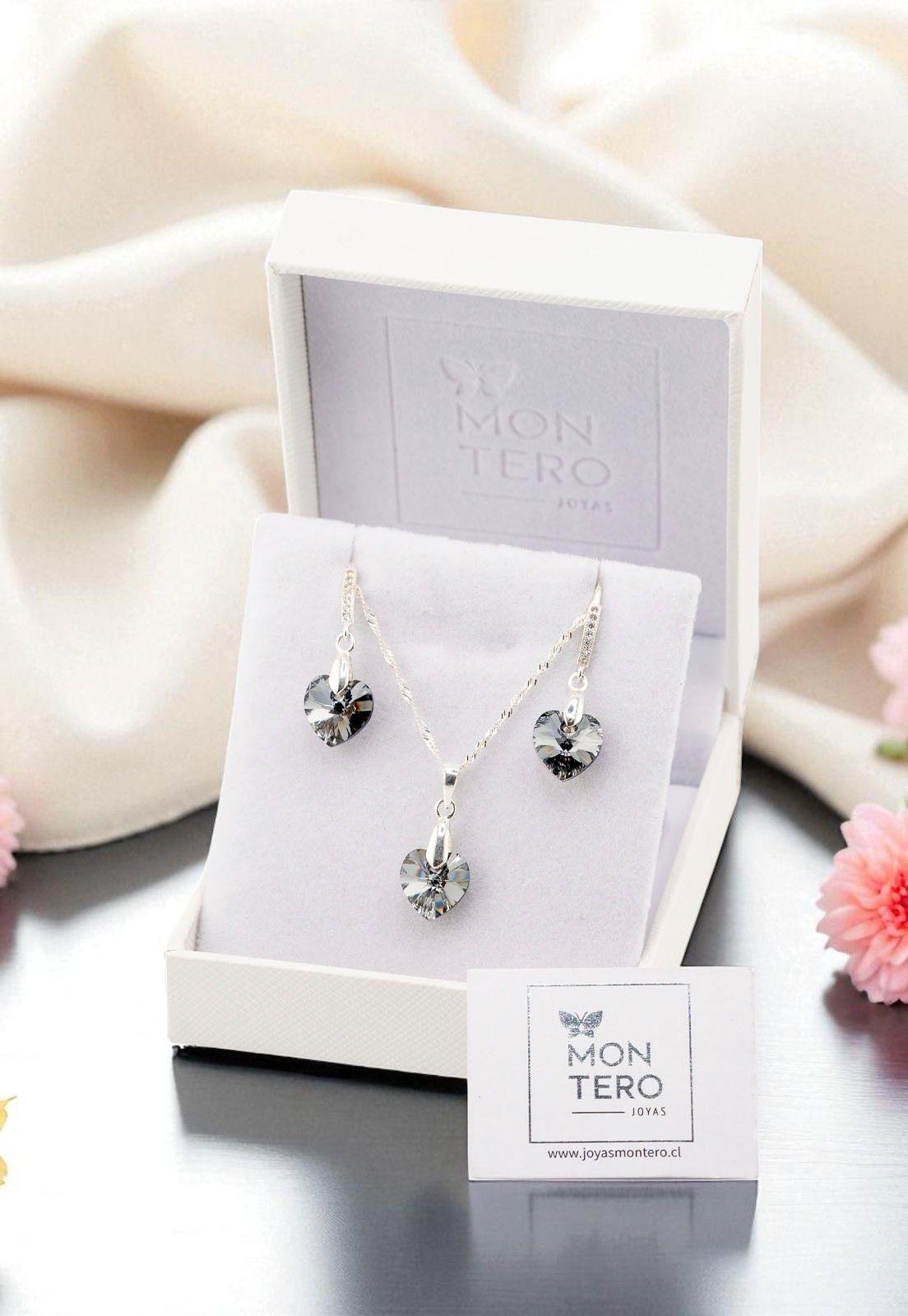 Conjunto Romance Plata Italiana 925 Cristal Genuino Silver Night-4