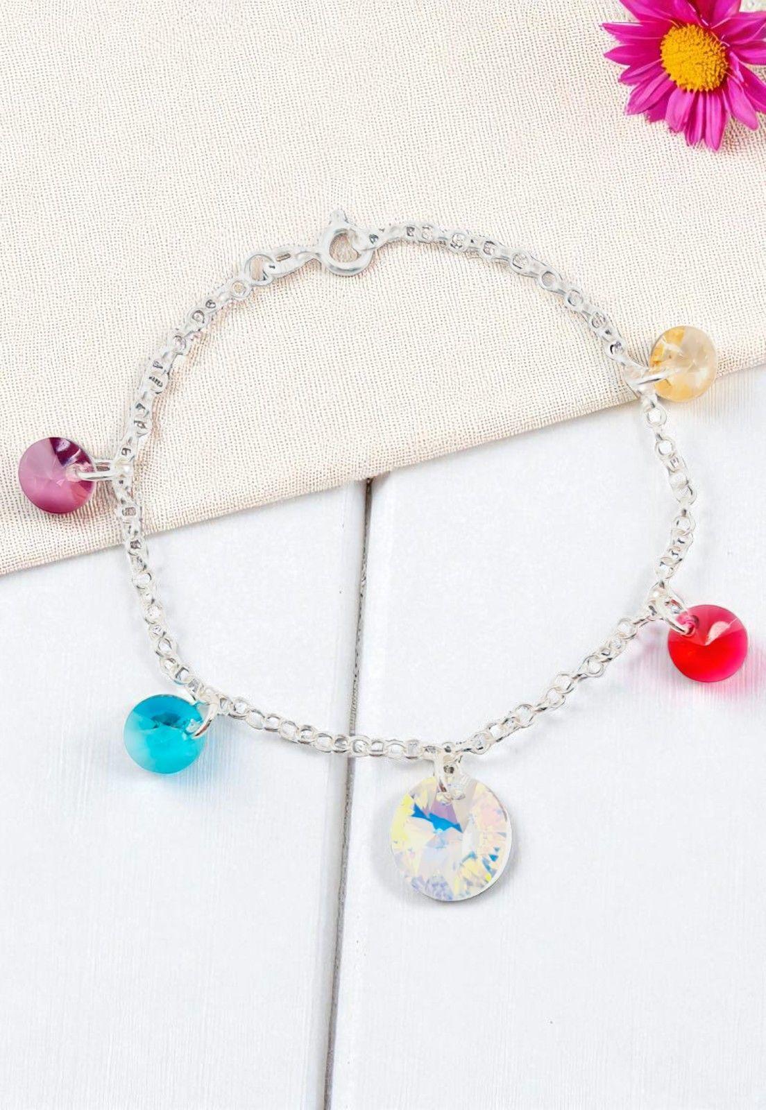 Pulsera Nepal Plata 925 Cristal Genuino Colores-1