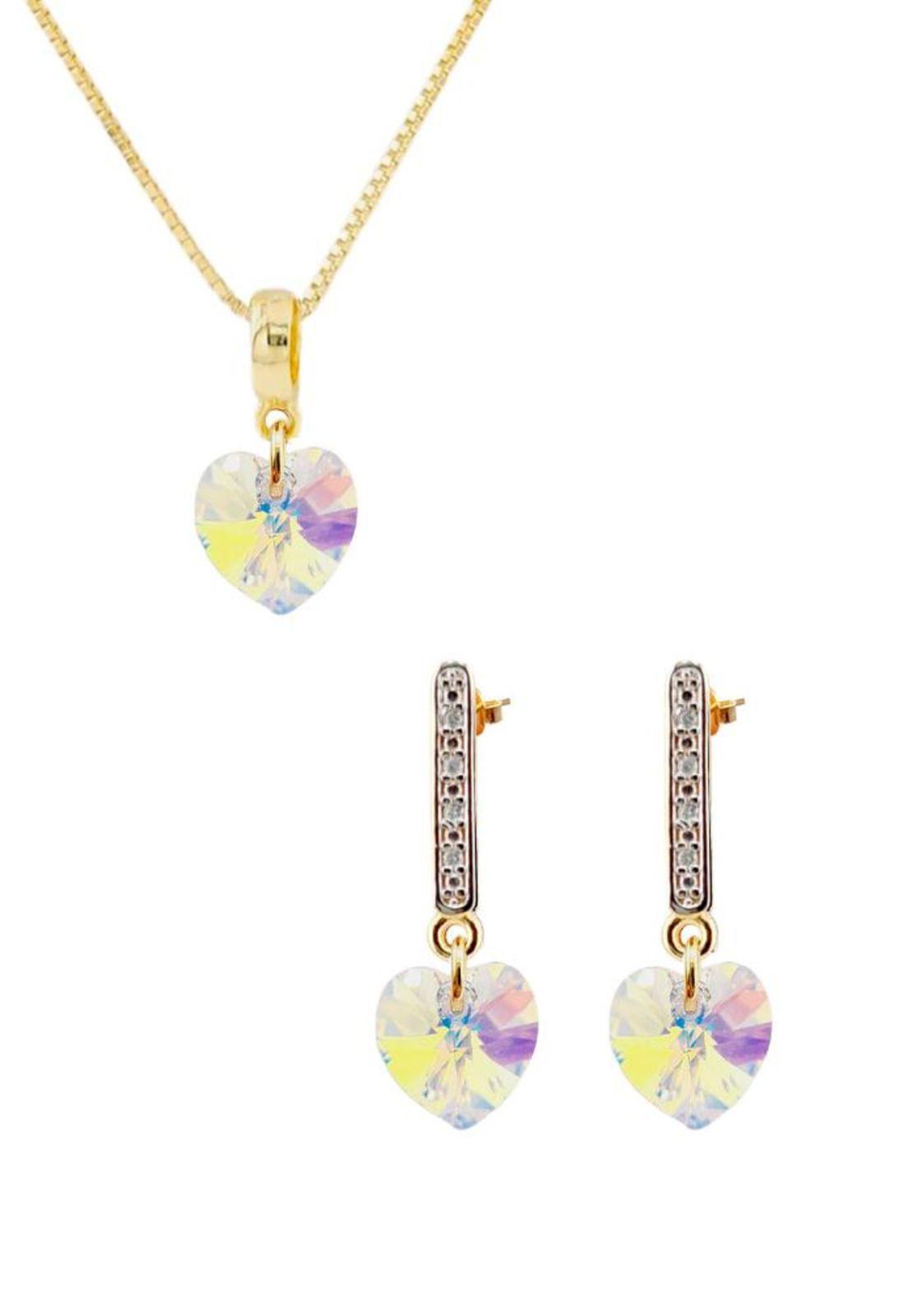 Conjunto Romance Gold 24K Cristal Swarovski® Aurora Boreal-0