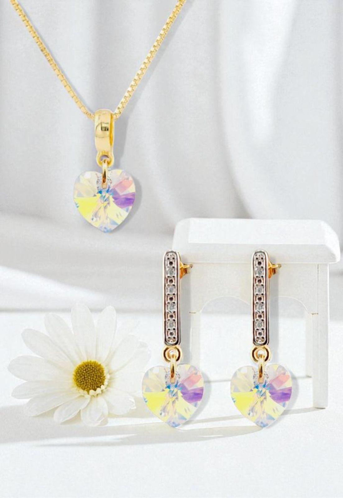 Conjunto Romance Gold 24K Cristal Swarovski® Aurora Boreal-1