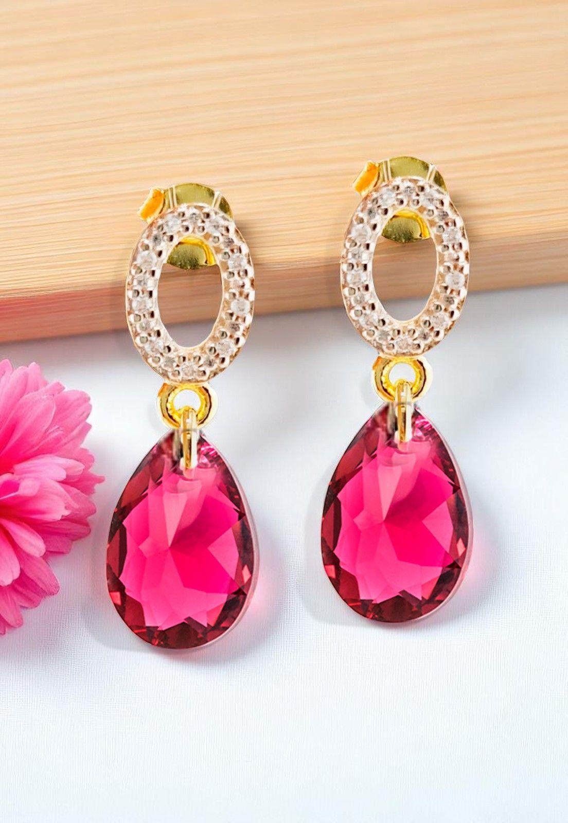 Aros Gota de Luz Gold 24K Cristal Genuino Scarleth-5