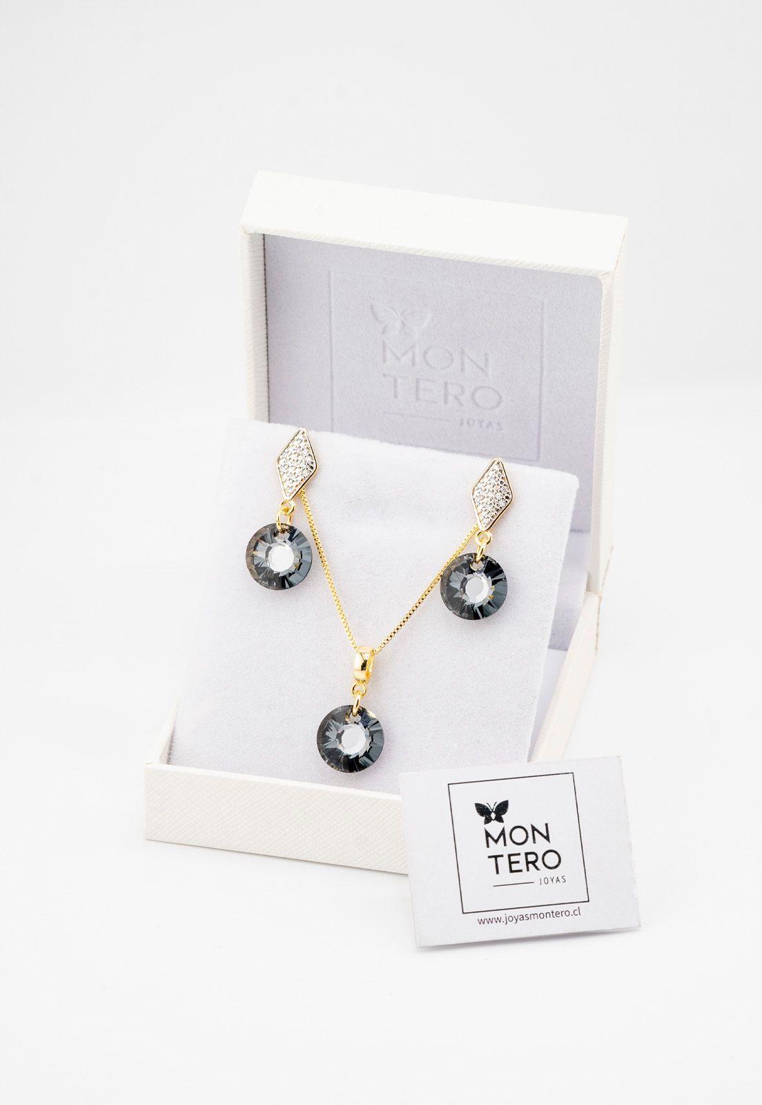Conjunto Enigma Gold Cristales Silver Night.-2