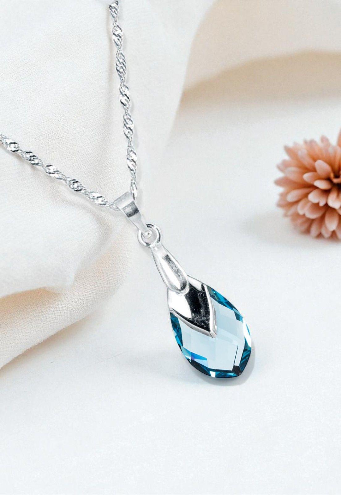 Collar Alaska Plata Italiana 925 y Cristales Genuino Aquamarine-2