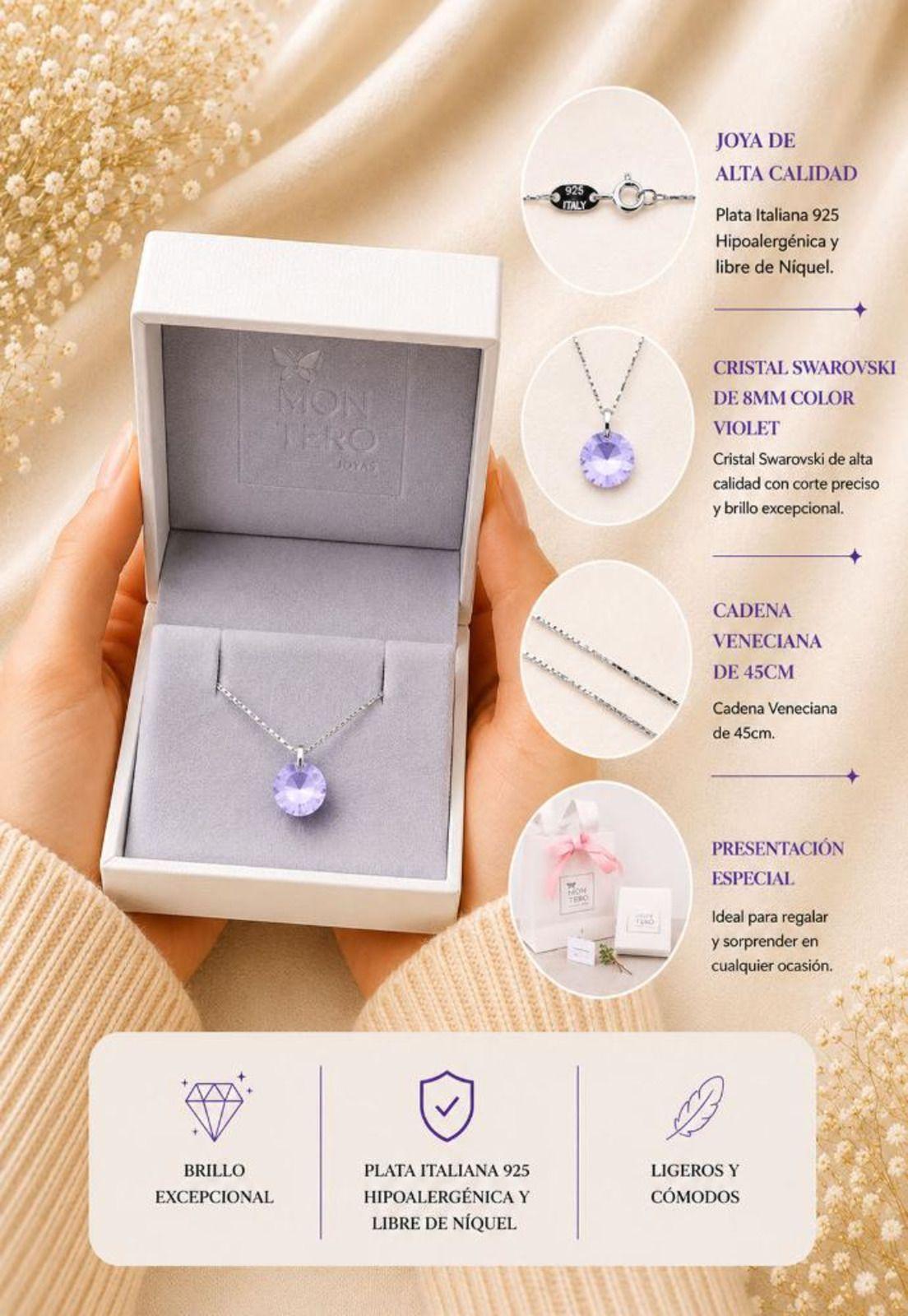 Collar Punto de Luz Plata 925 Cristal Swarovski® Violet-6