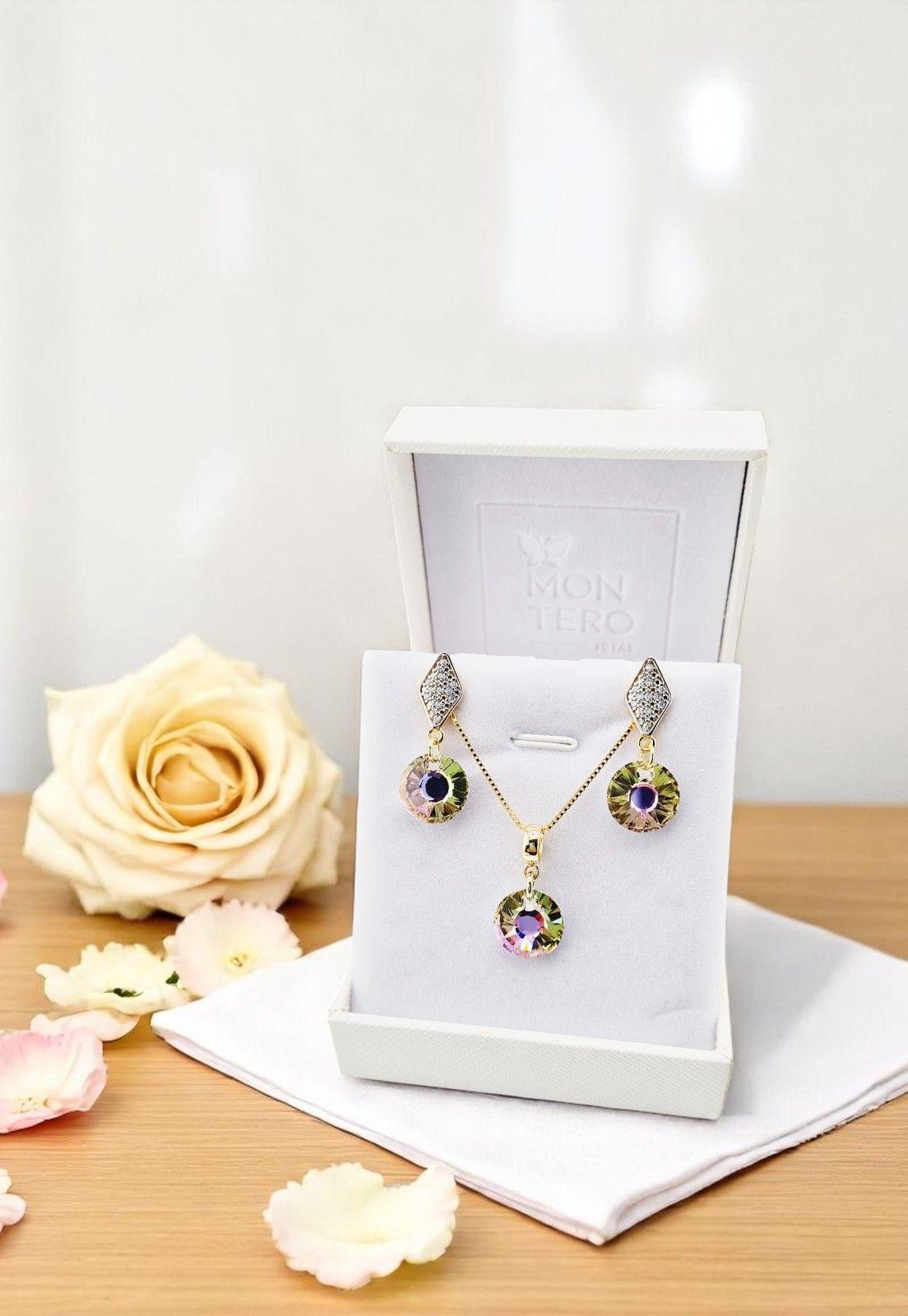 Conjunto Enigma Gold 24K Cristal Genuino Vitral Light-1