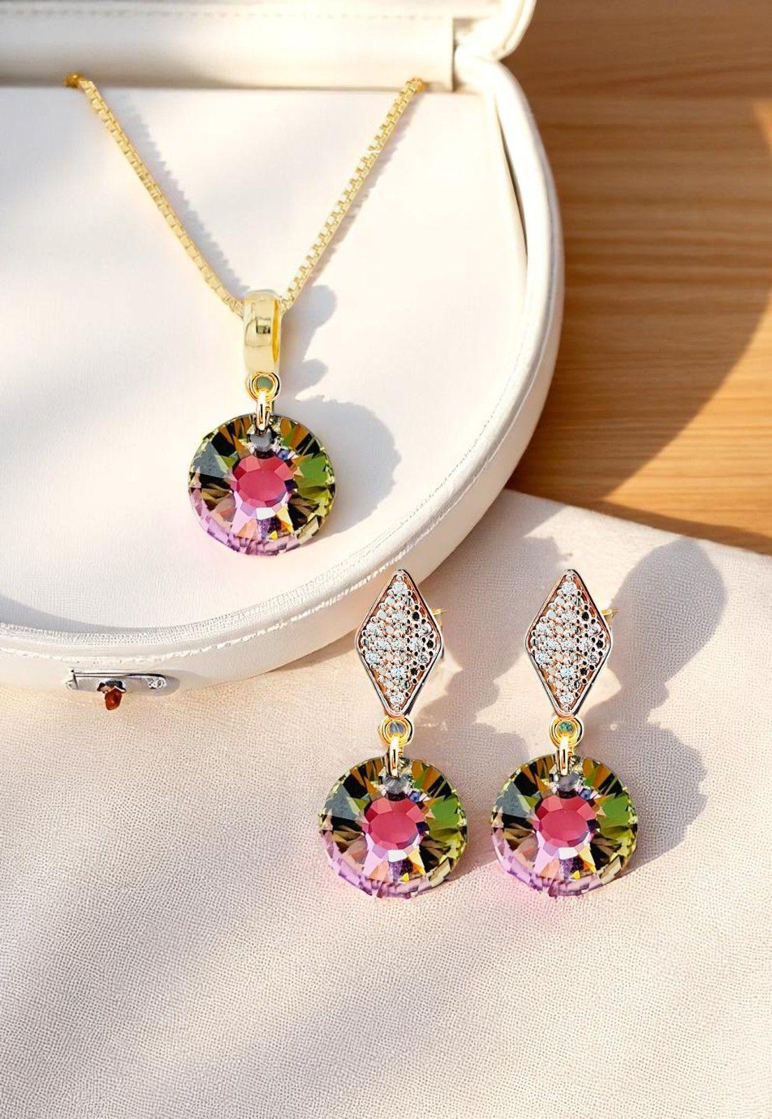 Conjunto Enigma Gold 24K Cristal Genuino Vitral Light-3