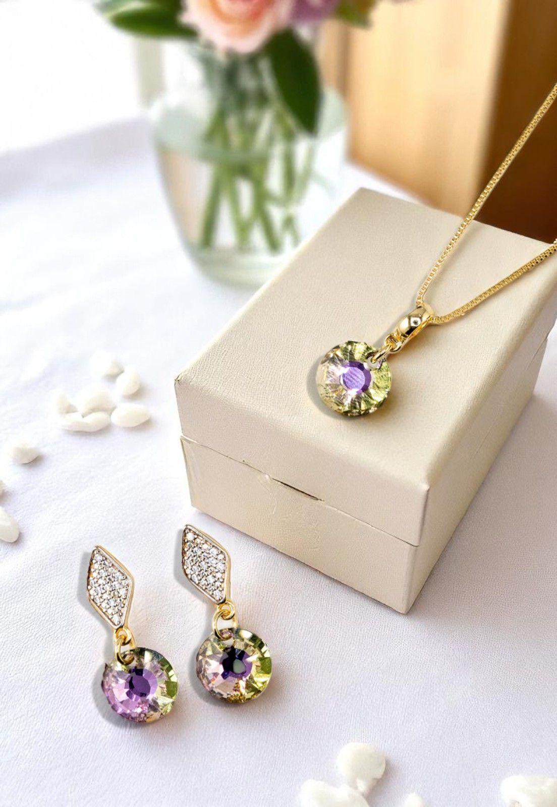 Conjunto Enigma Gold 24K Cristal Genuino Vitral Light-4