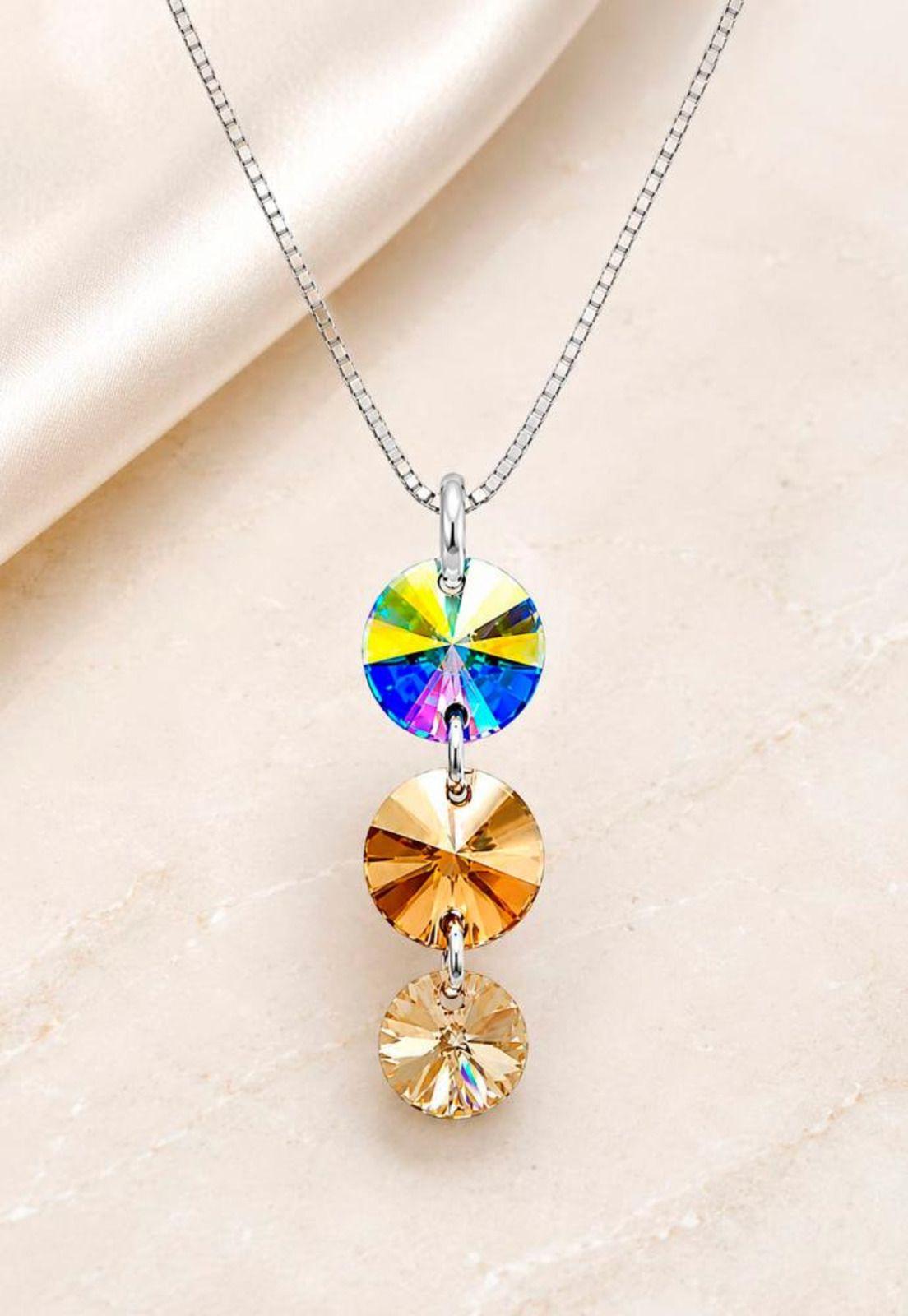 Collar Rafaela Plata Italiana 925 Cristal Swarovski® Aurora Boreal & Golden Shadow-1