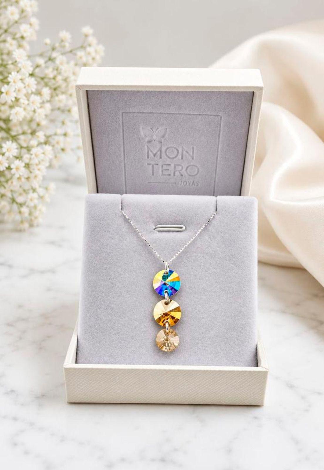 Collar Rafaela Plata Italiana 925 Cristal Swarovski® Aurora Boreal & Golden Shadow-2