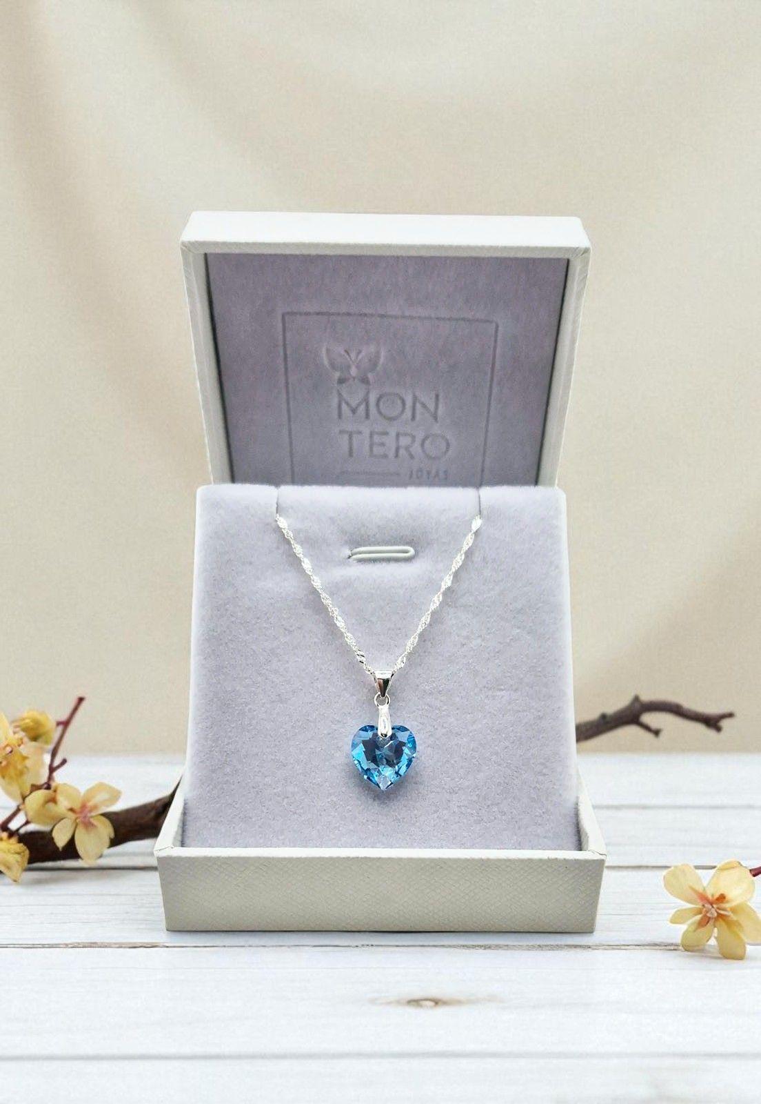 Collar Amor Plata Italiana 925 Cristal Genuino Aquamarine-3
