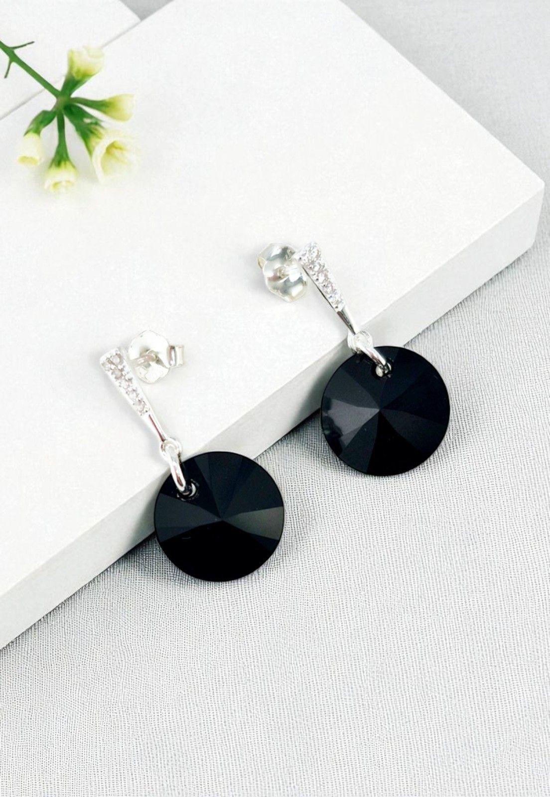 Aros Paris Plata Italiana 925 Con Cristales Genuinos Jet-2