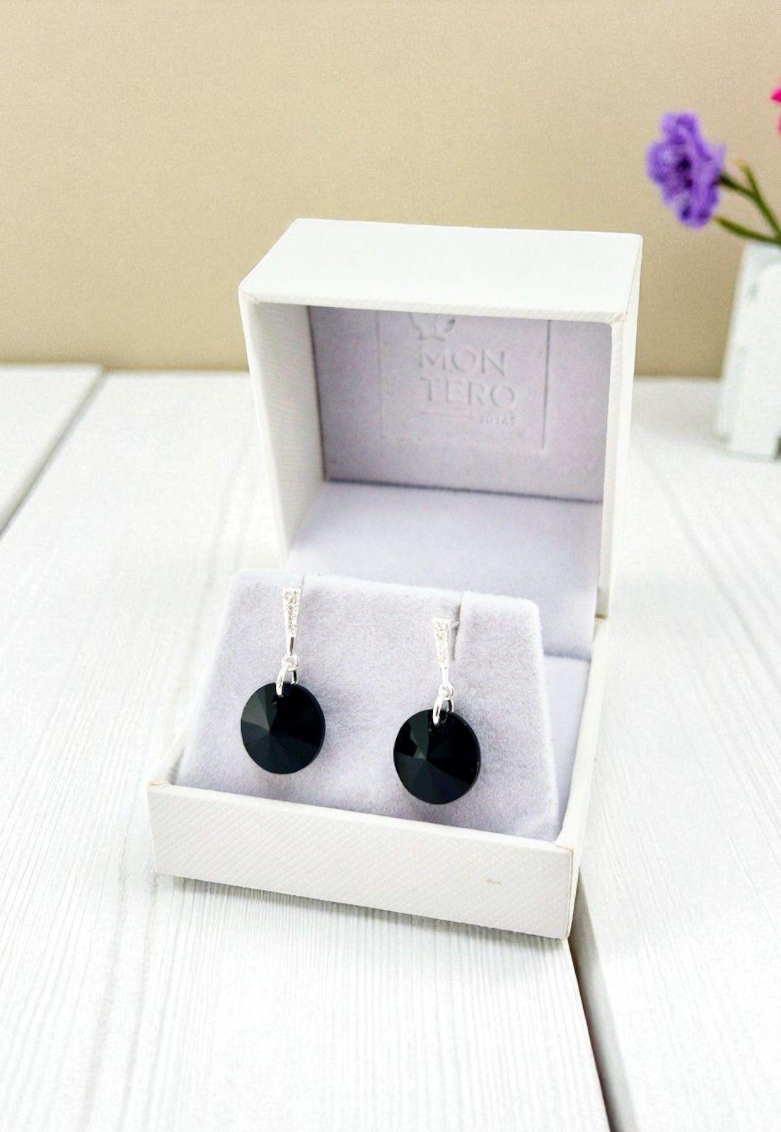 Aros Paris Plata Italiana 925 Con Cristales Genuinos Jet-3