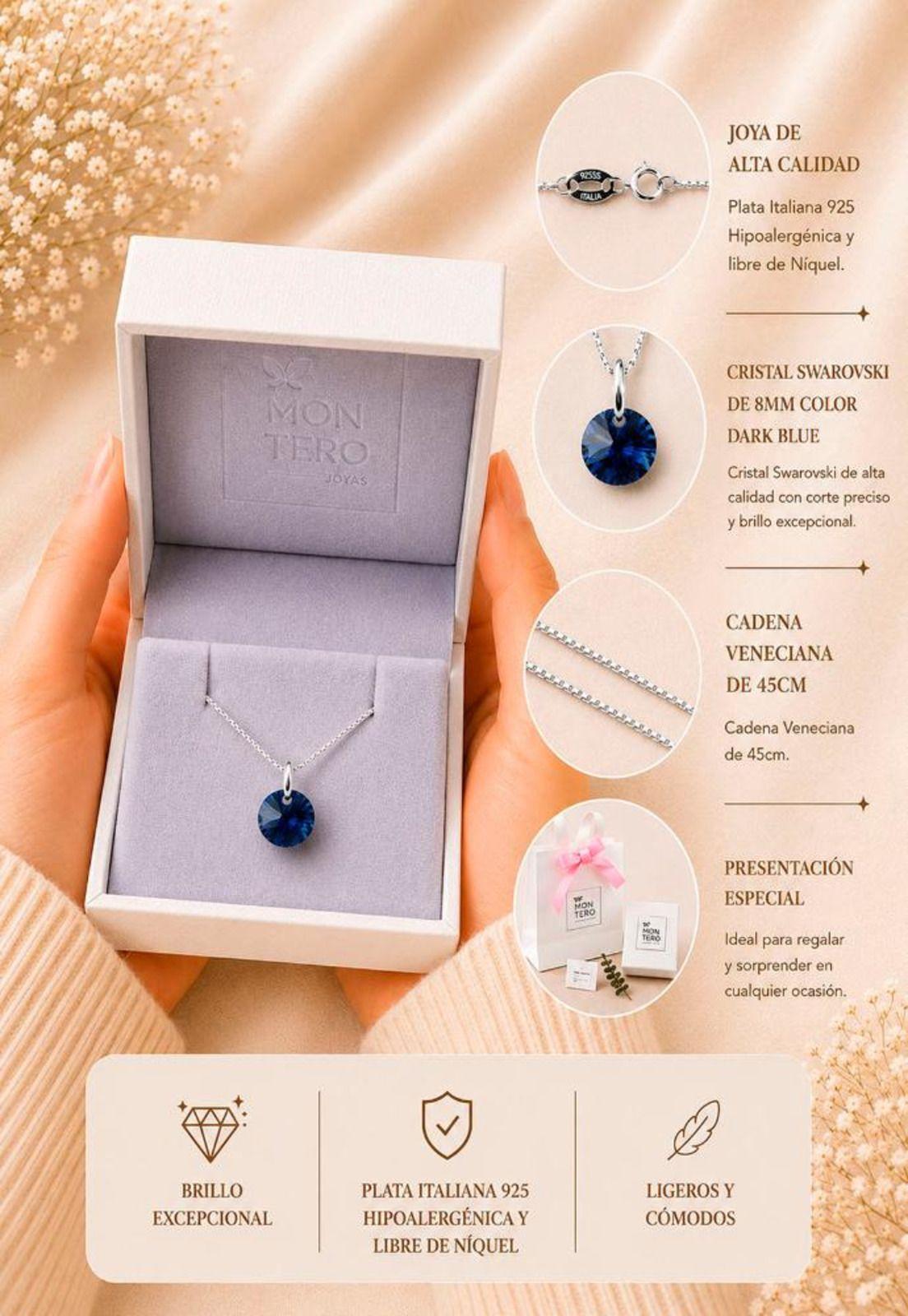 Collar Punto de Luz Plata 925 Cristal Swarovski® Dark Blue-1