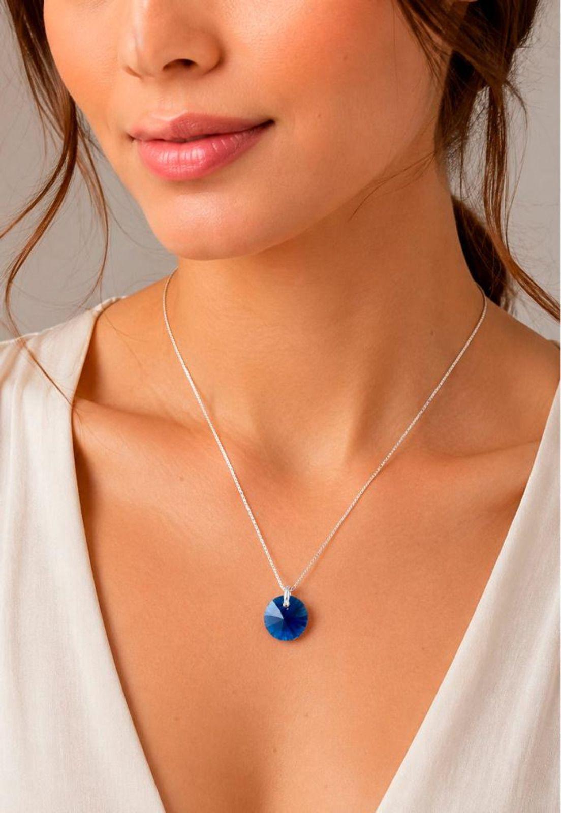 Collar Punto de Luz Plata 925 Cristal Swarovski® Dark Blue-4