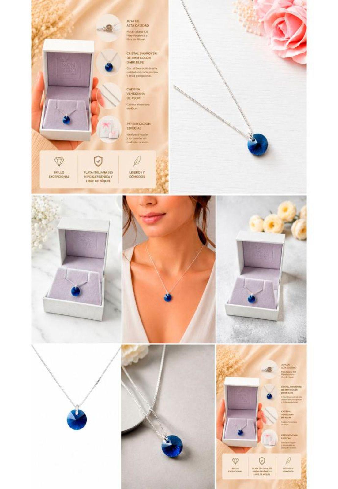 Collar Punto de Luz Plata 925 Cristal Swarovski® Dark Blue-7