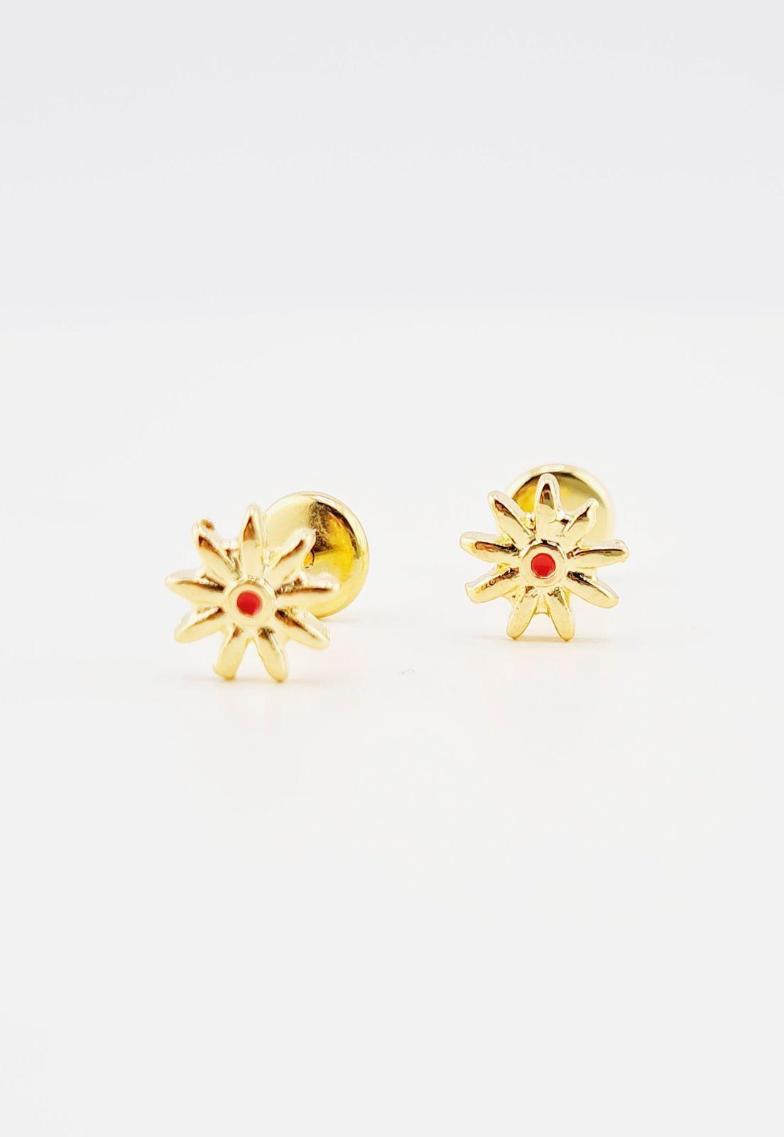 Aros Niña Flor Baño de Oro 24k-2
