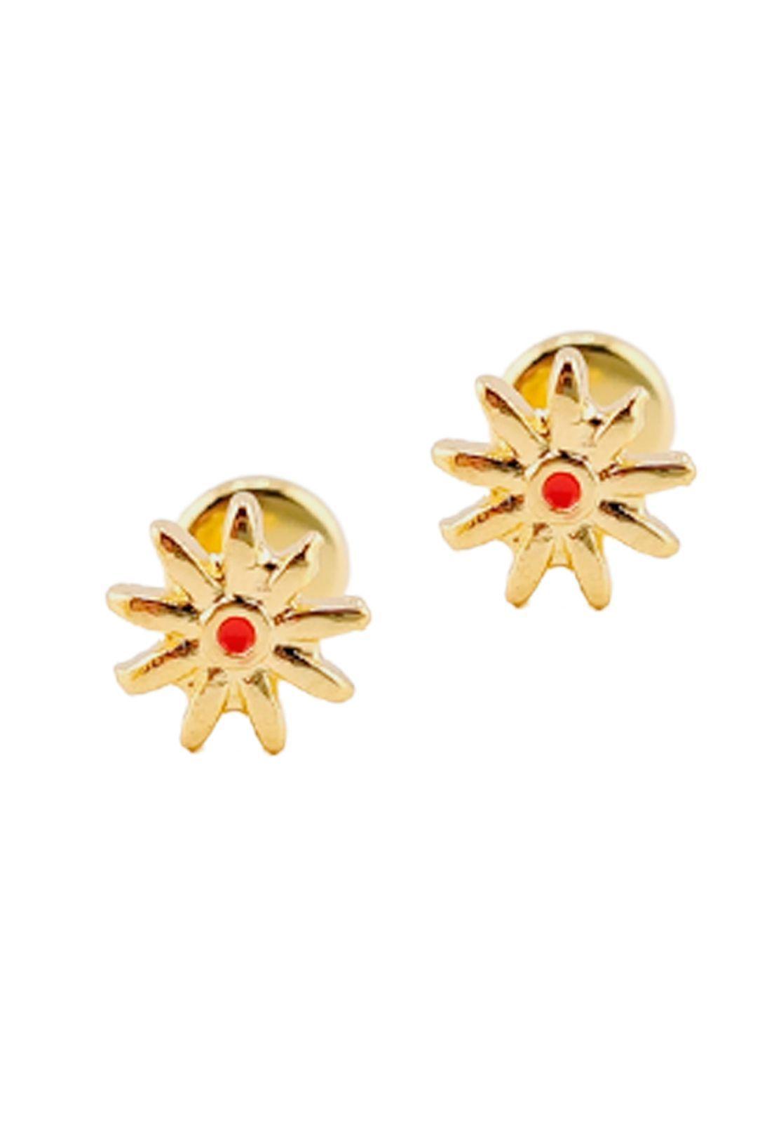 Aros Niña Flor Baño de Oro 24k-0