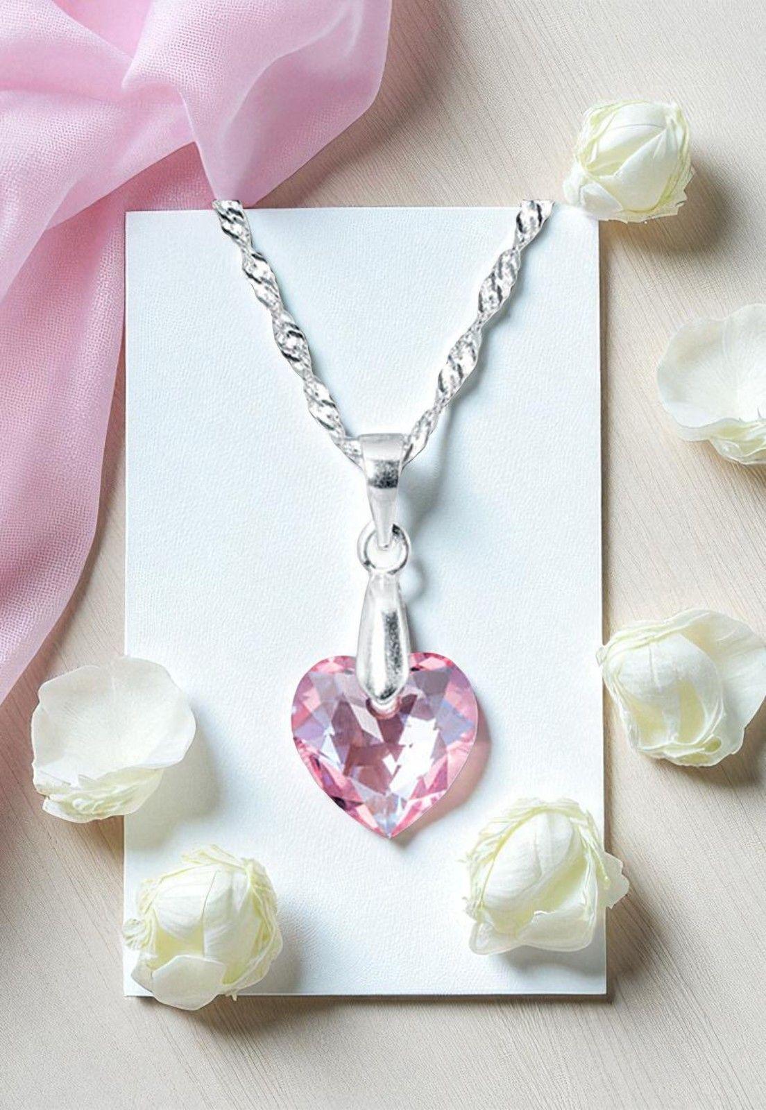 Collar Amor Plata Italiana 925 Cristales Genuinos Rose Shimmer-1