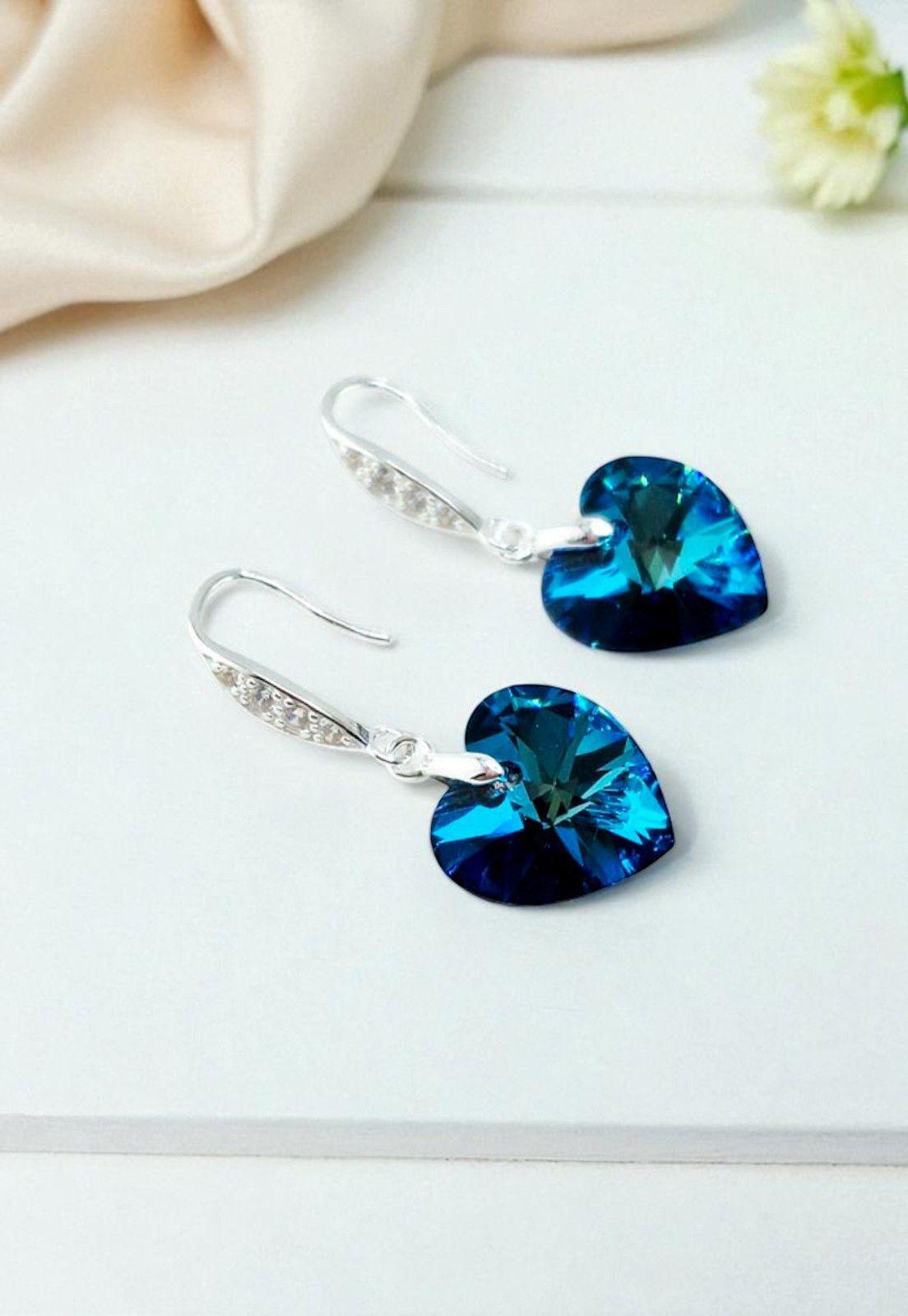 Aros Gran Romance Plata 925 Cristal Genuino Bermuda Blue-2