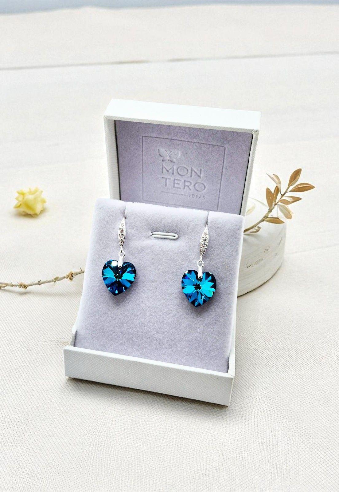 Aros Gran Romance Plata 925 Cristal Genuino Bermuda Blue-3