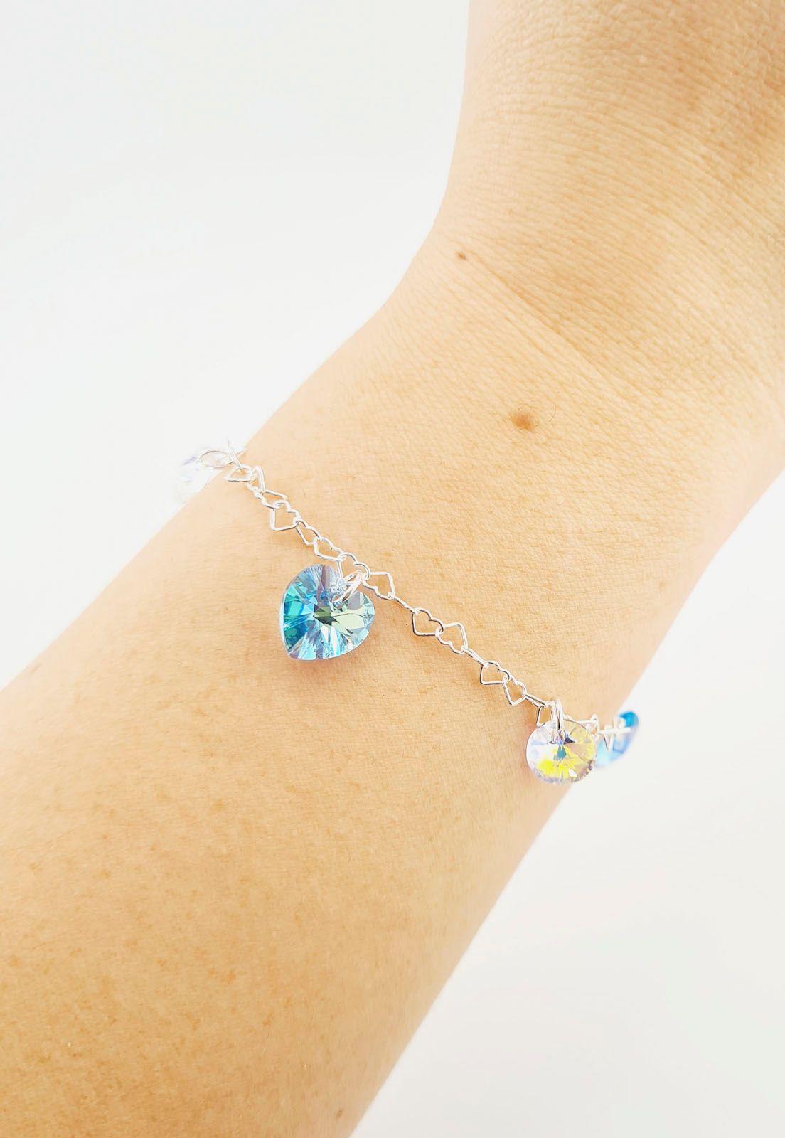 Pulsera Romance Plata italiana 925 Cristales Genuinos Aquamarine-3