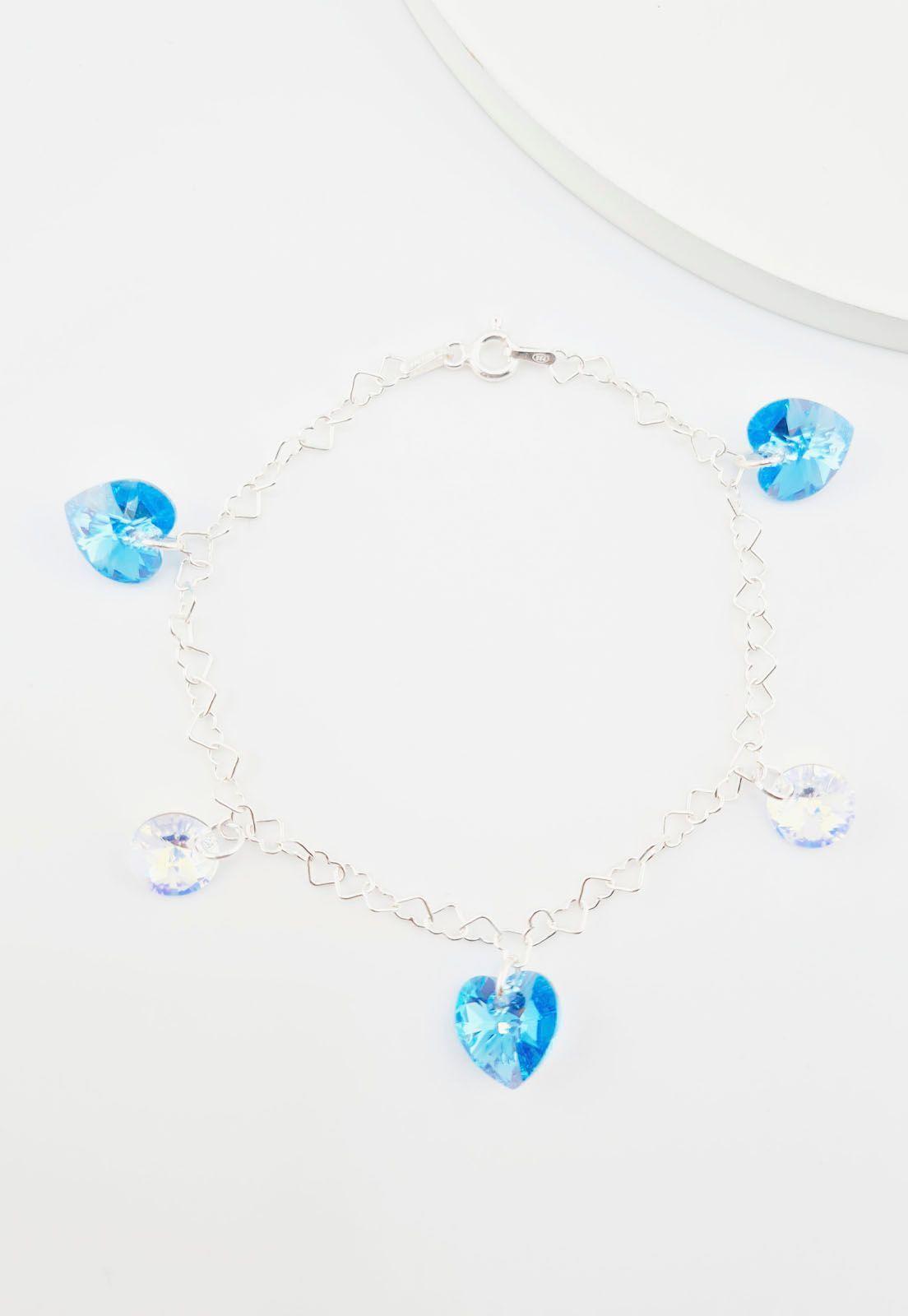 Pulsera Romance Plata italiana 925 Cristales Genuinos Aquamarine-4