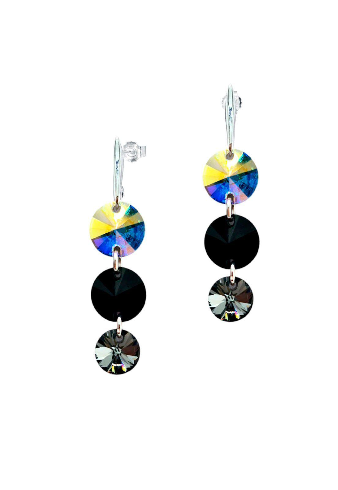 Aros Rafaela Plata 925 Con Cristales Genuinos Jet-0