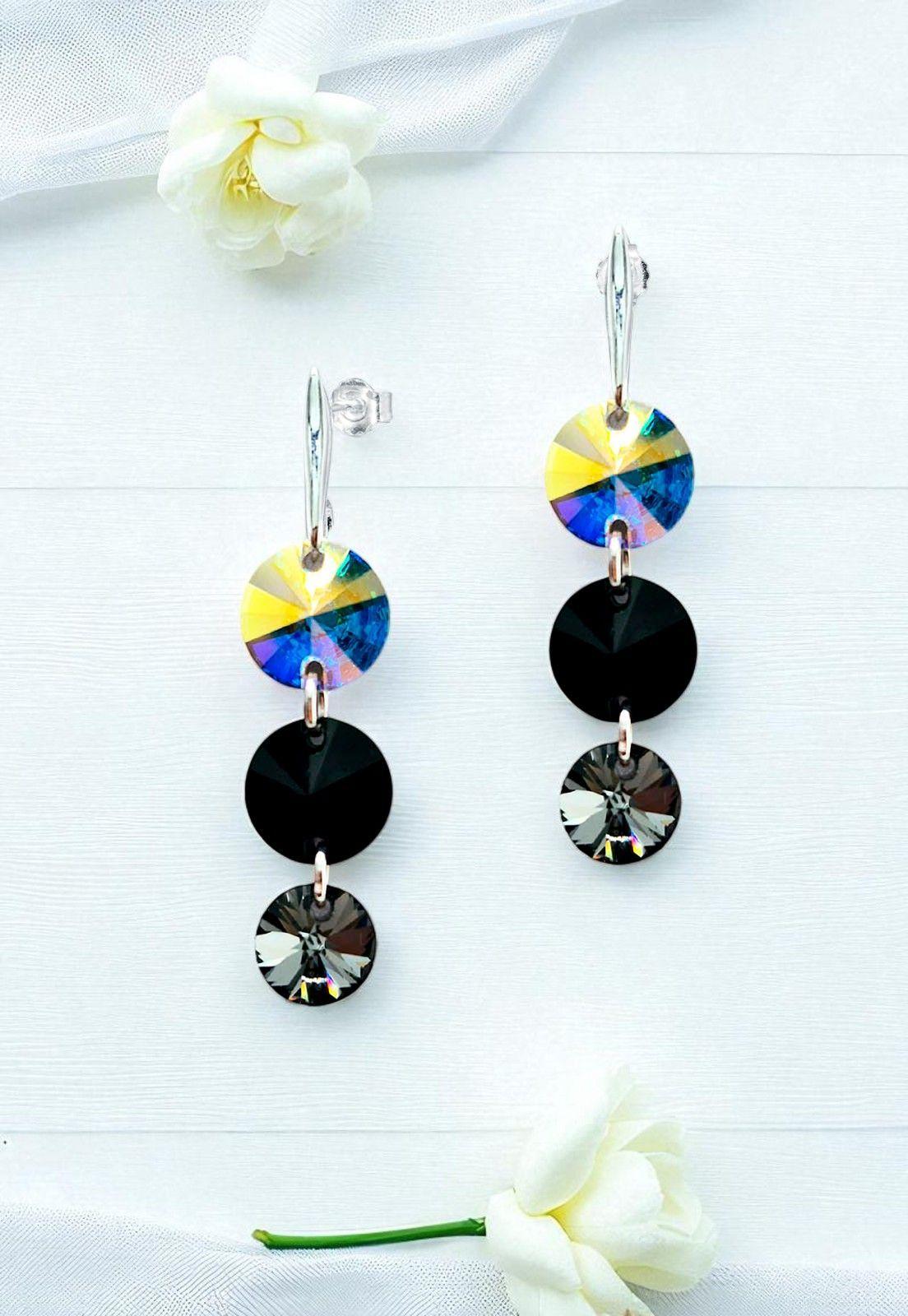 Aros Rafaela Plata 925 Con Cristales Genuinos Jet-1