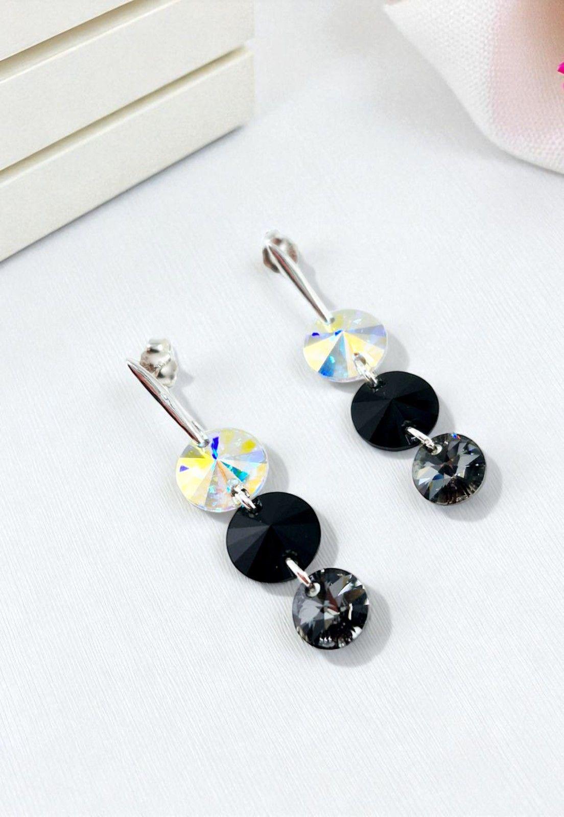 Aros Rafaela Plata 925 Con Cristales Genuinos Jet-2