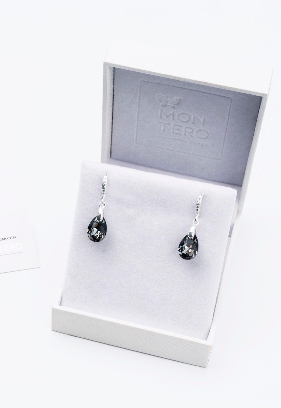 Aros Gota De Luz Cristal Genuino Silver Night-2
