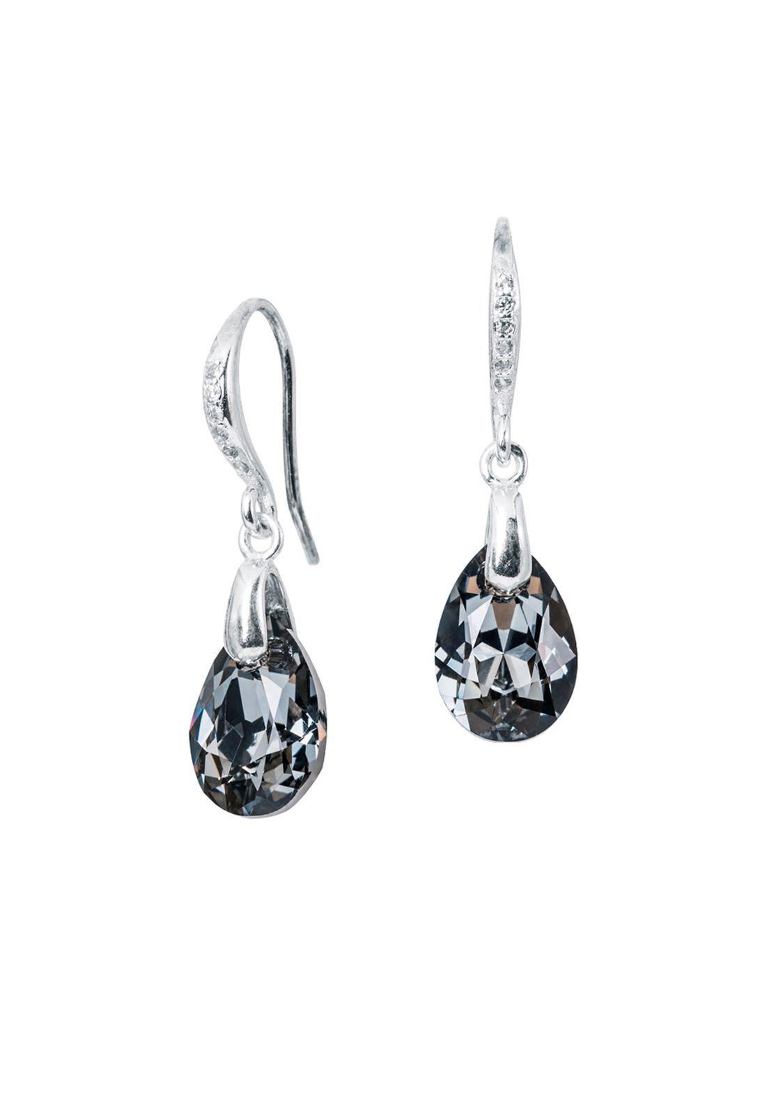 Aros Gota De Luz Plata Italiana 925 Cristal Genuino Silver Night-0