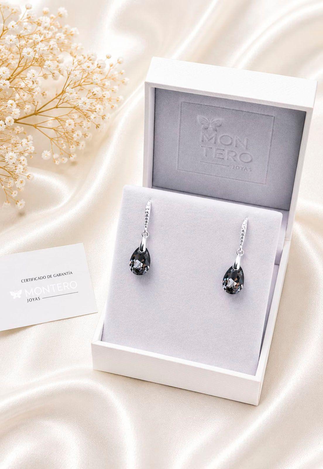 Aros Gota De Luz Plata Italiana 925 Cristal Genuino Silver Night-2