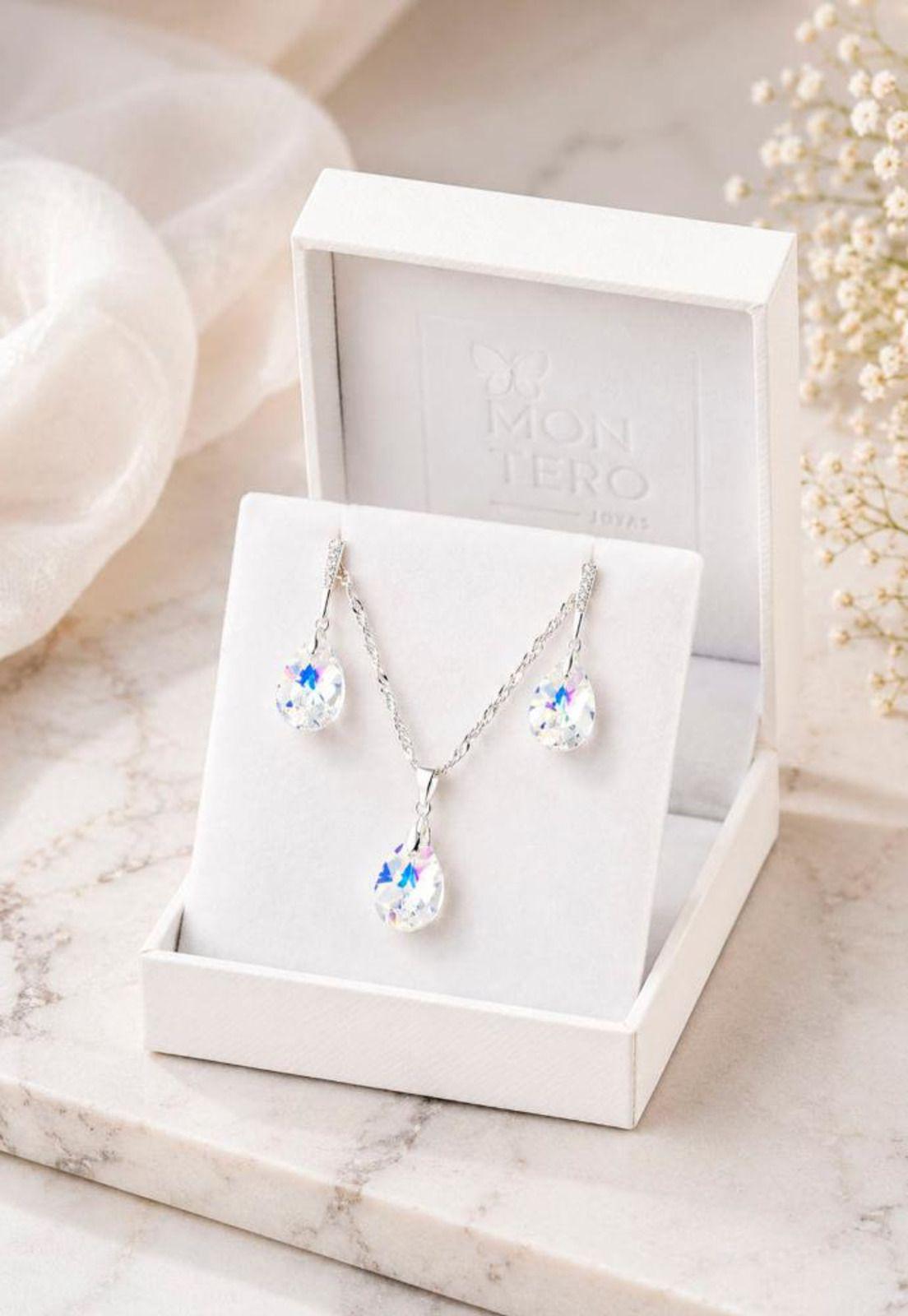 Conjunto Encanto Plata 925 Cristal Swarovski® Aurora Boreal-1