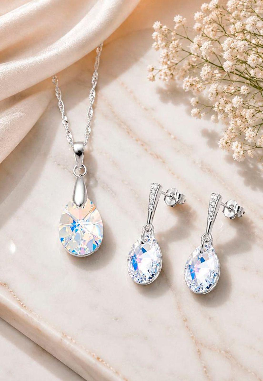 Conjunto Encanto Plata 925 Cristal Swarovski® Aurora Boreal-2