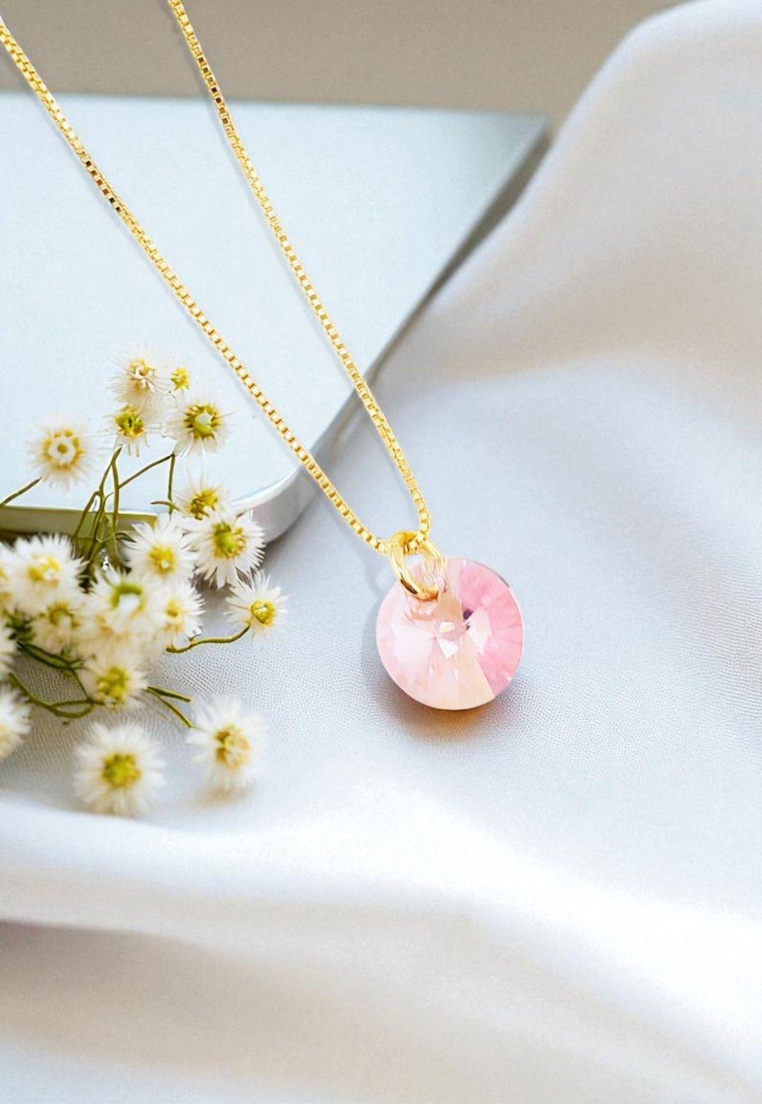 Collar Punto de Luz Gold Cristales Genuinos Light Rose-2
