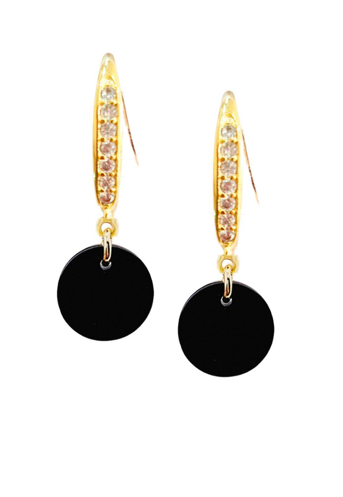 Aros Aurora Gold Baño de Oro 24k y Cristales Genuinos Jet-0