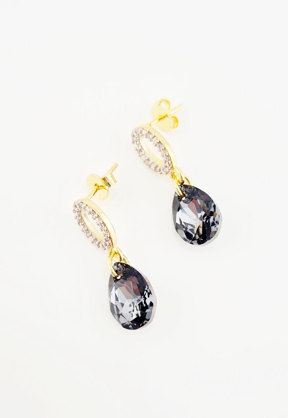 Aros Gota de Luz Gold Cristales Genuinos Silver Night-4
