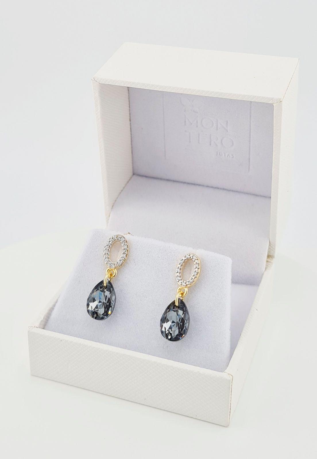 Aros Gota de Luz Gold Cristales Genuinos Silver Night-2