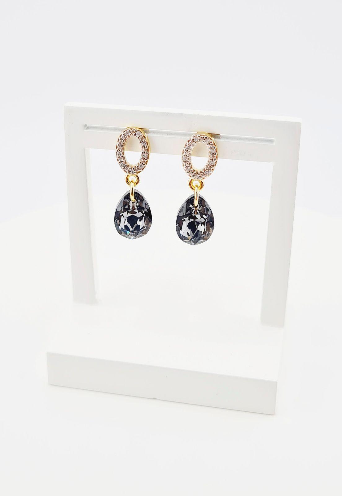 Aros Gota de Luz Gold Cristales Genuinos Silver Night-3