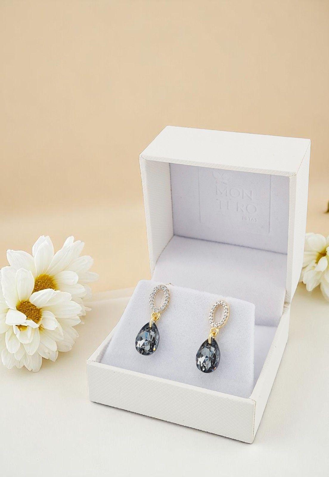 Aros Gota de Luz Gold 24K Cristal Genuino Silver Night-4