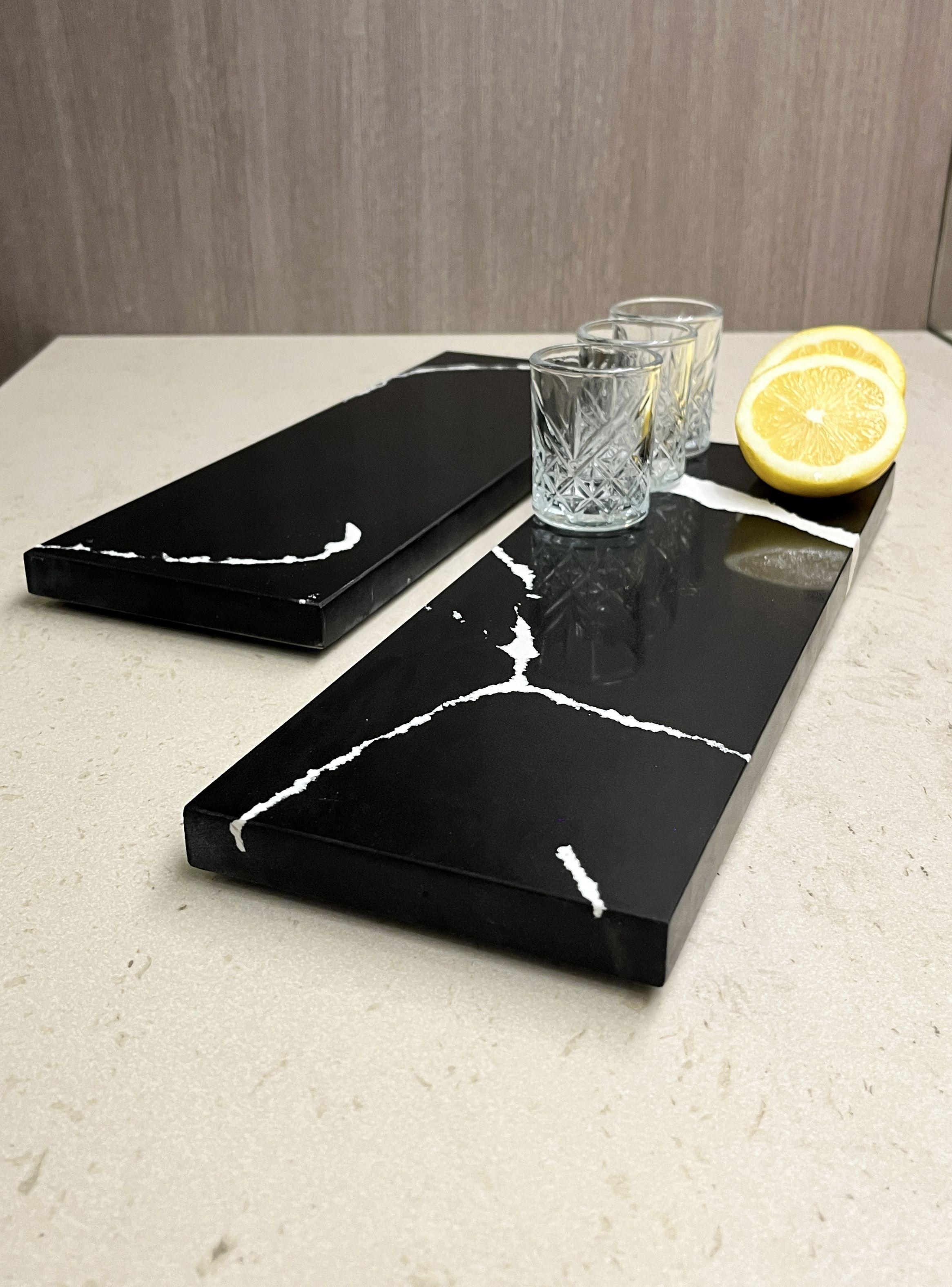 Set Bandeja/Plato Sushi/Picoteo 12 x 36 cm. Cuarzo Negro Marquina-3