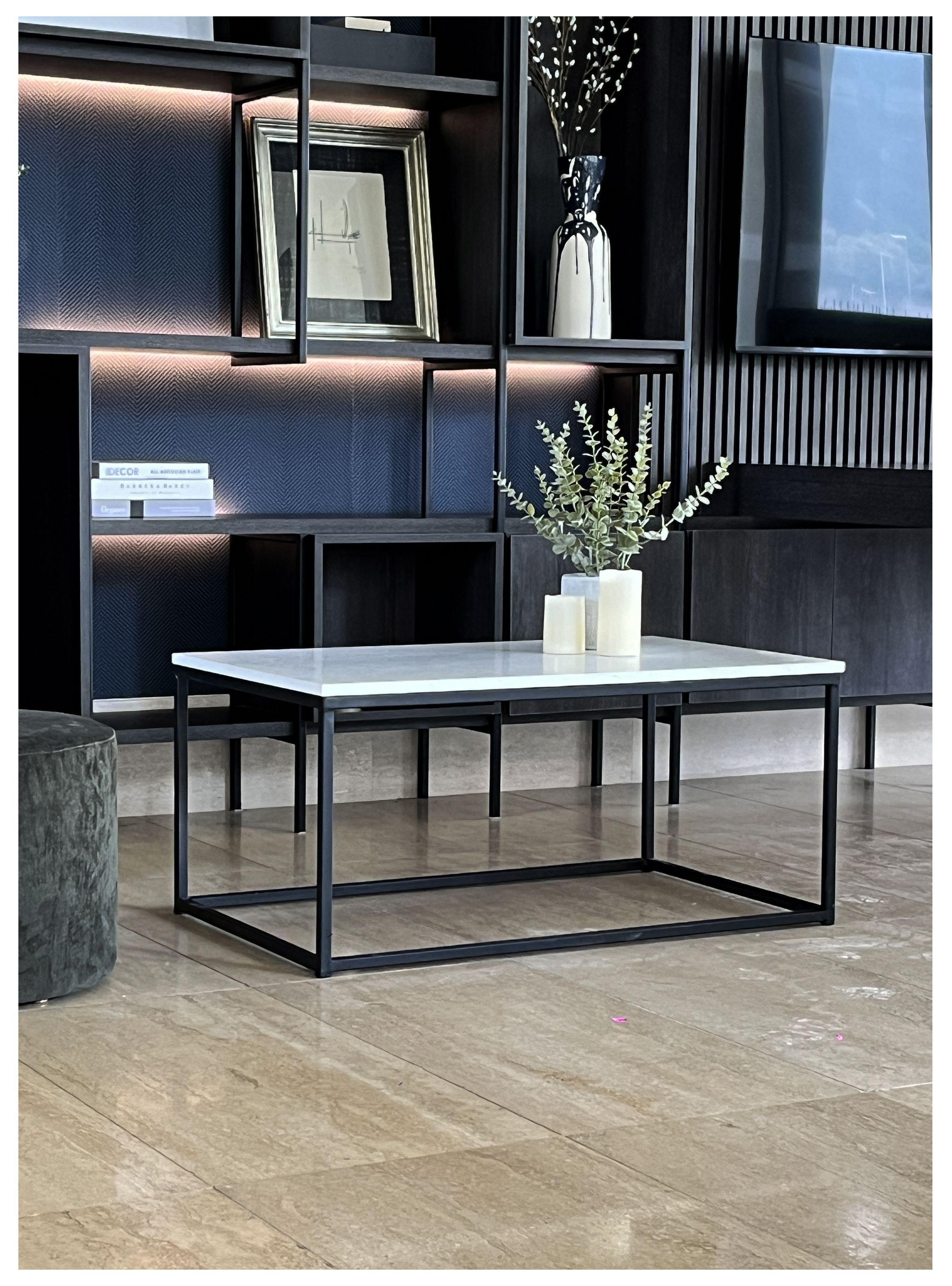Mesa de Centro Cuarzo Blanco Carrara 100x60 cm-4
