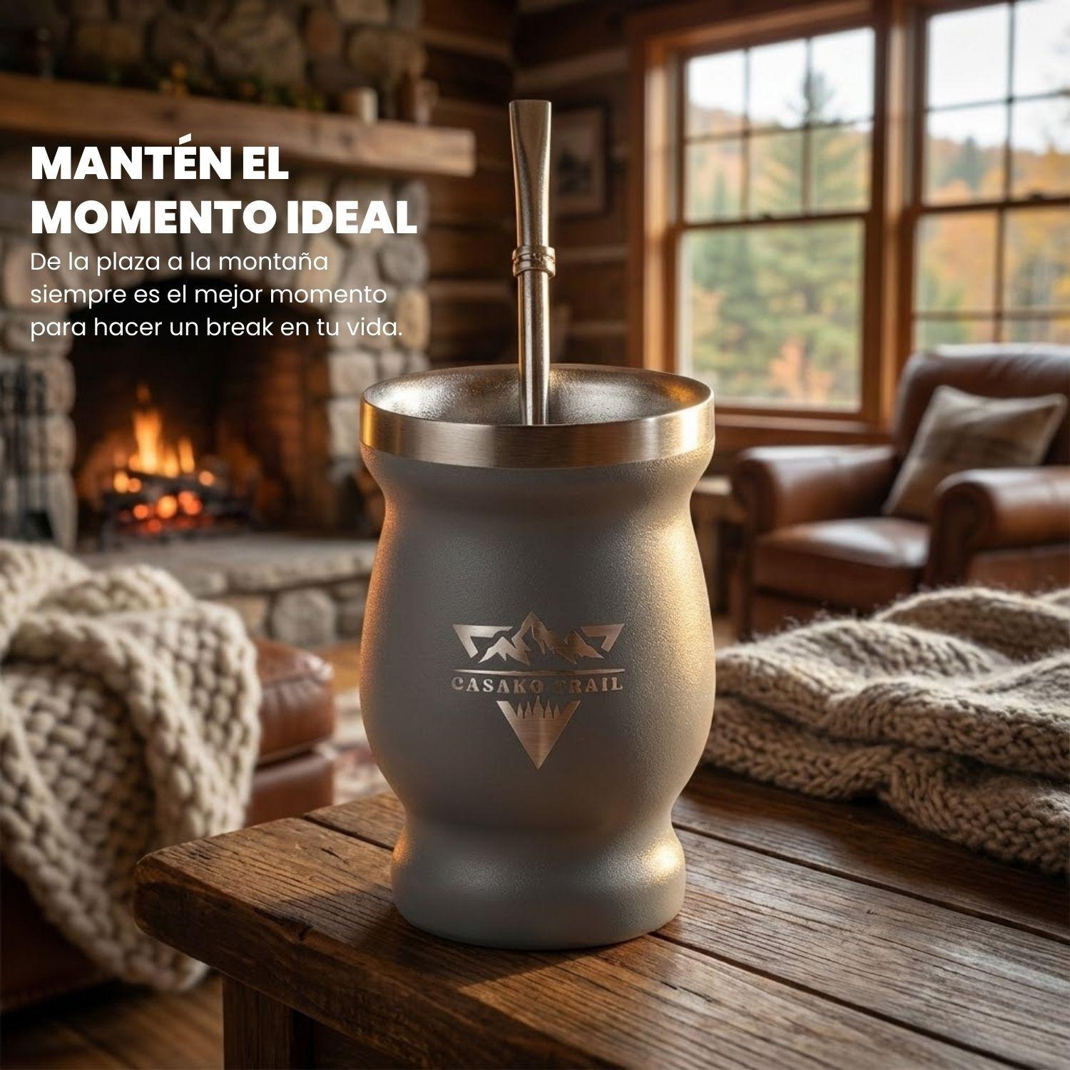 Vaso matero termico 240 ml con bombilla acero inoxidable Gris Granito-2