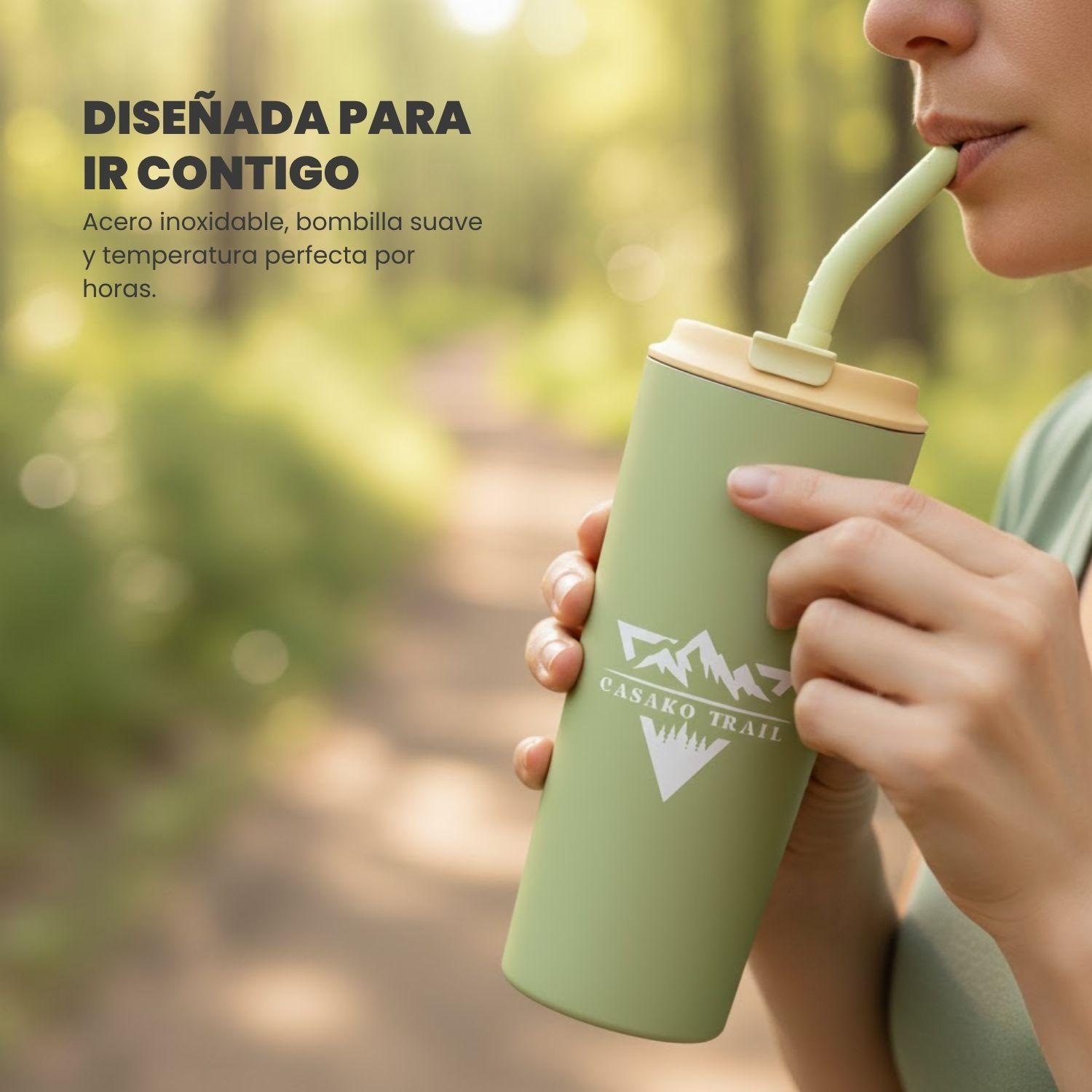 Vaso térmico 700 ml con bombilla Flow acero inoxidable Verde Matcha-5