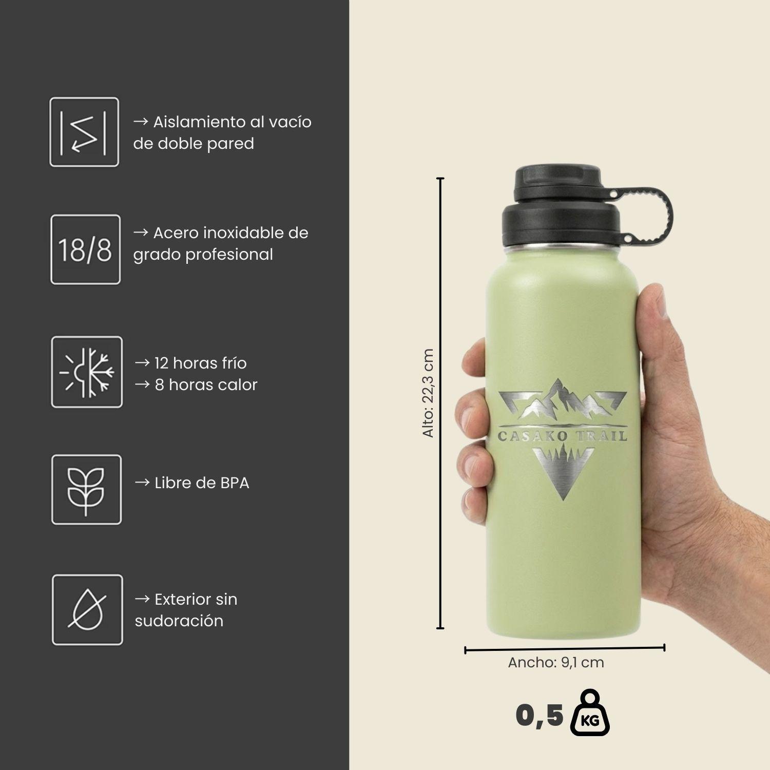 Botella térmica 1 L (950 ml) acero inoxidable Verde Salvia-5