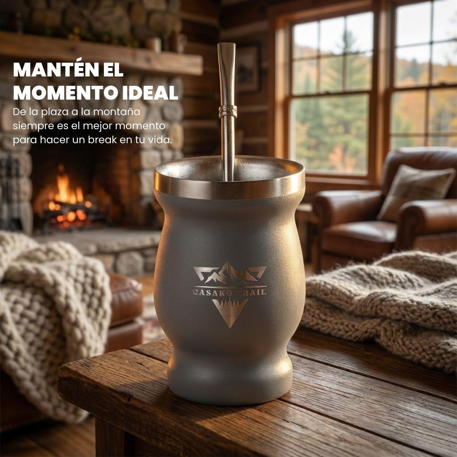 Vaso matero térmico 240 ml con bombilla acero inoxidable + 2 Bombillas Gris Granito-2